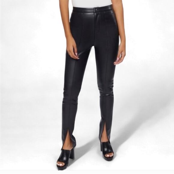 Jason Wu Black Vegan Leather Split Hem Trouser Pants Small - Picture 2 of 16